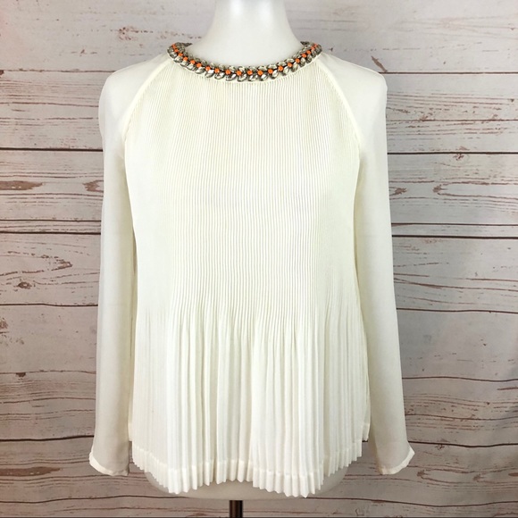 Ted Baker Tops - Ted Baker Pleated Lovina Jewel Neck Crystal Blouse